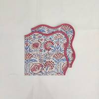 Nappes de table en lin écologiques de luxe, non toxiques, motif vague carrée festonnée, épaisseur 10 mm, avec serviettes florales et bordure ondulée matelassée