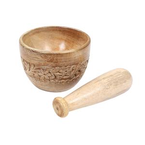 Mortier et pilon en bois, broyeur d'épices traditionnel artisanal - Product Image 2