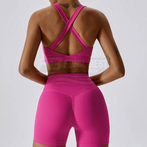 ชุดออกกำลังกาย 2 ชิ้น สำหรับวิ่ง ฟิตเนส ฝึกโยคะ ระบายอากาศได้ดี แห้งเร็ว ด้านหน้าเปิด ด้านหลังไขว้ เอวกลาง เหมาะสำหรับฤดูใบไม้ผลิและฤดูร้อน - Product Image 2