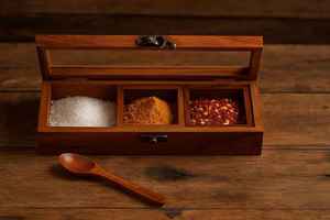 Premium Wooden Spice Storage <b>Box</b> with Three Compartments Transparent Cover and Secure Clasp for Kitchen Masala Organization <b>Box</b> - Product Image 4