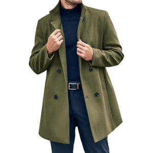 Manteau en laine pour homme, vert olive, double boutonnage, col à revers, long et épais, pour l'hiver - Product Image 1