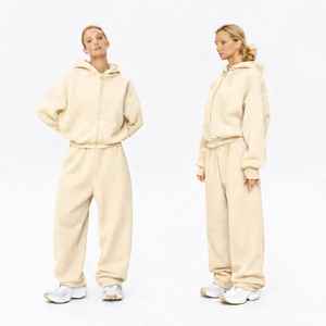 Survêtements pour hommes de qualité supérieure, 100% coton molletonné 350GSM, style streetwear, coupe ample, avec fermeture éclair, pour femmes - Product Image 1