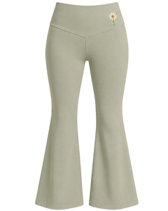Manufacturer Custom Sage Green Women <b>Flared</b> Yoga Set Embroidered Sports Bra And High Waist Bell Bottom <b>Leggings</b> Activewear Set - Product Image 4