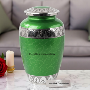 โกศโลหะทนทานสำหรับใส่เถ้ากระดูกมนุษย์ โถศพสีเขียวสำหรับตกแต่ง งานศพผู้ใหญ่ ภาชนะเก็บของที่ระลึกขนาดใหญ่ ผู้จำหน่าย - Product Image 3