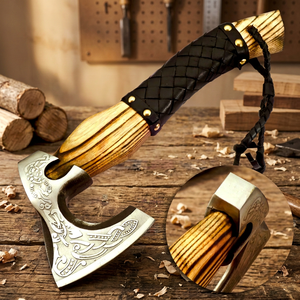Custom Forged Carbon Steel Viking Style <b>Axe</b> Bearded <b>Axe</b> Ash <b>Wood</b> Tomahawk Premium Leather Sheath Best Gift Premium Hammer <b>Axe</b> - Product Image 1