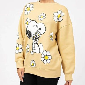 Sweat-shirt décontracté surdimensionné à col rond imprimé sur mesure, motif de fleurs jaunes de dessin animé, unisexe, à porter au printemps - Product Image 3