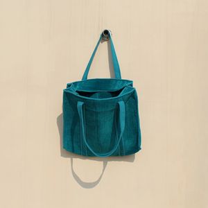 Bolsa de Mano de Lujo en Terciopelo de Algodón Color Verde Azulado para Mujer, con Doble Asa, Cierre de Cremallera/Abierto, Gran Capacidad, Ecológica, para Viajes y Compras - Product Image 3