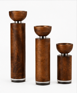 Ensemble de 3 porte-bougies en bois massif faits à la main, support de bougie en bois rustique, centre de table, décoration d'intérieur - Product Image 4