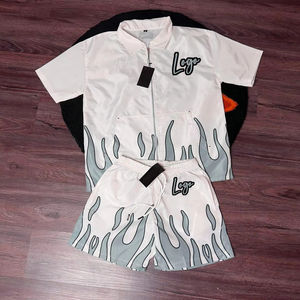 Ensemble coupe-vent deux pièces personnalisé pour homme, veste courte et short, patchwork, fermeture éclair, en nylon et polyester, style streetwear - Product Image 5