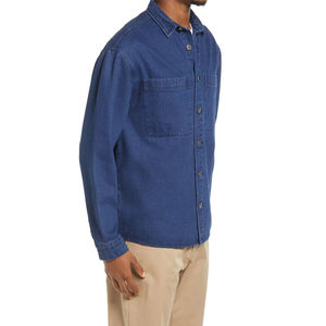 Chemise en jean décontractée à manches longues, fabriquée en usine, motif uni, en coton tricoté, coupe oversize et tendance - Prix de gros - Product Image 6