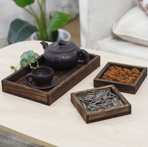 Plateau rectangulaire décoratif en bois, style rustique avec poignées à rivets métalliques, pour la cuisine, lot de 2 pièces - Product Image 5