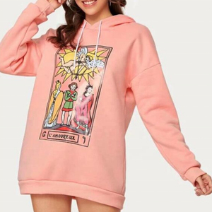 เสื้อฮู้ดโอเวอร์ไซส์แบบยูนิเซ็กซ์ สีขาวพิมพ์ลายหัวใจสีคอรัล พิมพ์ลายนูน สไตล์ลำลองสำหรับฤดูใบไม้ร่วง ทรงปกติ แขนยาว ผ้าถักเฟรนช์เทอร์รี่ 100% - Product Image 6