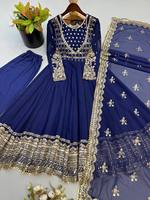 Gaun Anarkali Putih Elegan Bordir Rumbai untuk Wanita, Baju Pernikahan Tradisional, Potongan Slim Fit, Bahan Georgette Anti Kusut, India