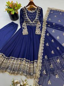 Élégante Robe Anarkali Blanche Brodé pour Femme, Robe de Mariage Traditionnelle Longue Ample en Georgette Style Inde Pakistan - Product Image 2