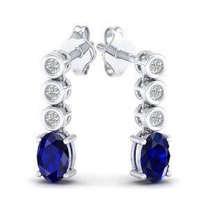REYES Trendy Design Women 14K Gold Diamond Dangle Drop <b>Earrings</b> Classic Oval Cut 0.73Ct <b>Blue</b> <b>Sapphire</b> Gemstone Jewelry - Product Image 5
