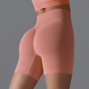 High Waisted Pink Knitted Biker Shorts Breathable <b>Elastic</b> <b>Waist</b> Regular Compression for Stone Wash Women's Shorts - Product Image 3