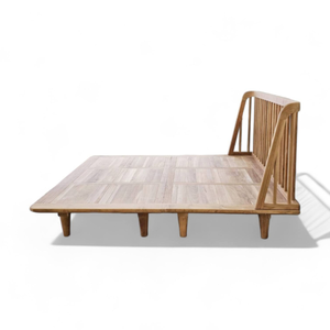 Teak Wood Platform <b>Bed</b> Slatted Headboard Wooden <b>Bed</b> <b>Frame</b> Minimalist Bedroom Furniture - Product Image 3