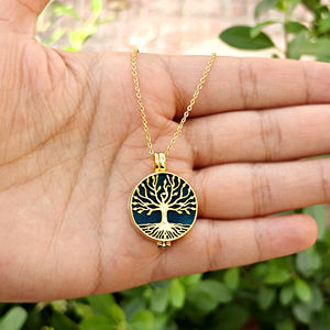 Collar con Colgante de Medallón Árbol de la Vida, Apatita y Jade, Bañado en Oro de 18k, Latón Sólido, Joyería Espiritual Ortodoxa con Símbolo - Product Image 4