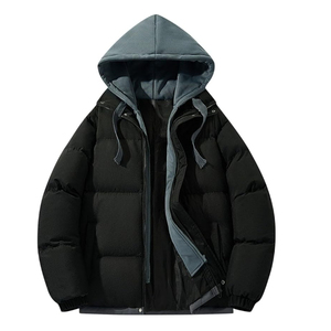 Custom Men's Hooded Puffer <b>Jacket</b> Premium <b>Leather</b> Windproof Breathable Insulated <b>Winter</b> Coat Lightweight Warm Zip Up <b>Jacket</b> - Product Image 5