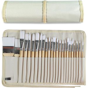 Set Professionale di 24 Pennelli con Manici in Legno per Pittura a Olio, Acrilica e Acquerello su Tela in Pratica Custodia - Product Image 1