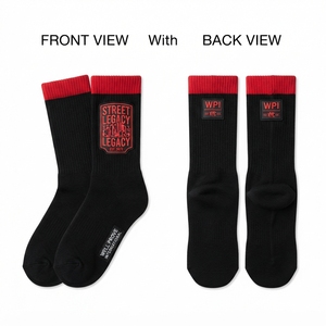 High Quality 200 GSM Combed Cotton <b>Men's</b> Quick Dry <b>Socks</b> Custom Patch Logo Ribbed Two Tone Heather Grey <b>Navy</b> Striped Panel Crew - Product Image 4