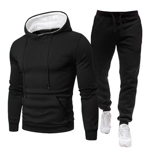 Survêtement à capuche noir pour homme, manches longues, fermeture à cordon, poches latérales, coupe régulière, vêtements de sport décontractés pour l'automne - Product Image 1