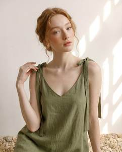 <b>Boho</b> Linen Mini <b>Dress</b> Women Sleeveless V-Neck Backless Loose Fit Solid Color <b>Summer</b> Casual Breathable Woven <b>Dress</b> - Product Image 6
