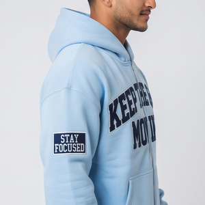 Sweat à capuche brodé de qualité supérieure pour homme, coupe ample avec fermeture éclair, 100 % coton molletonné, hauts à capuche brodés pour homme - Product Image 4
