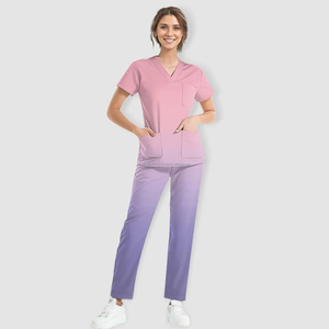 Uniforme médical Ensemble de gommage pour femmes à la mode Stretch Soft Y-Neck Top Pantalon Couleurs contrastées Hôpital Pet Clinic Doctor Costume - Product Image 1