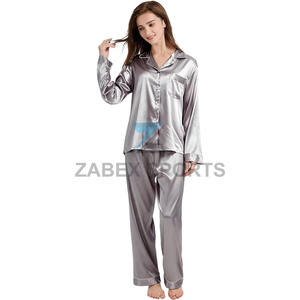 Ensemble de pyjama en satin polyester/coton pour femmes, logo personnalisé, léger, respirant, fermeture à cordon, vêtements de nuit d'été, OEM - Product Image 3