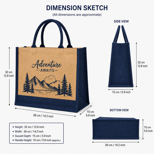 Adventure Awaits Eco-Friendly Durable Jute Tote <b>Bag</b> with <b>Large</b> Shoulder Handle Mountain Design for Outdoor & <b>Beach</b> Use - Product Image 2