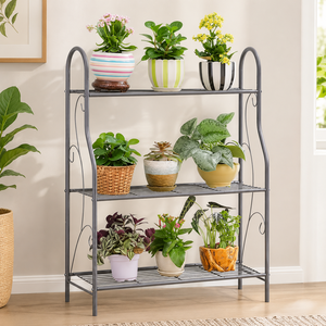 Soporte de Metal Gris de 3 Niveles para Plantas, Estante Decorativo para Macetas de Interior, para Hogar, Jardín, Balcón - Product Image 1