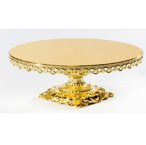 Par de soportes para pasteles con base de espejo dorada y bordes de cuentas de cristal de doble hilera, disponibles a precios de mayorista. - Product Image 2