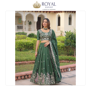 <b>Top</b> Quality Wedding Wear Indian Clothing Vichitra Silk Lehenga Choli with Zari Sequence Work Semi Stitch Lehenga Choli for Sale - Product Image 4