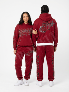 Survêtements 100 % coton épais imprimés en relief avec lettres personnalisées et détails étoilés, style streetwear décontracté, respirants pour l'hiver - Product Image 4