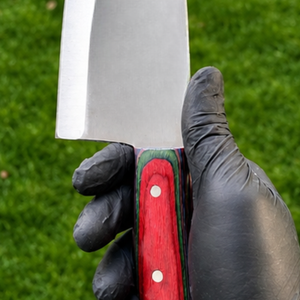 Couteau à dépecer à manche rouge, lame courbée argentée à pointe, poignée en bois rivetée, outil de découpe de viande pour boucher, pour usage en cuisine - Product Image 6