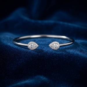 Platinum 950 Lab Grown Diamond Pear Cut Halo Open <b>Bangle</b> <b>Bracelet</b> for Women Daily Wear Gift Jewelry - Product Image 1