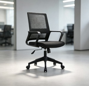Silla de Oficina Moderna y Minimalista con Malla, Reposabrazos Ajustables, Base Giratoria, Respaldo Ergonómico Sólido, Estructura de Acero Inoxidable, Color Negro - Product Image 1