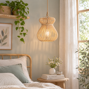 Lampe suspendue en rotin naturel, luminaire suspendu tissé à la main, décoration de style farmhouse pour la maison, luminaire pour salon, chambre à coucher, hôtel, nouveauté - Product Image 1