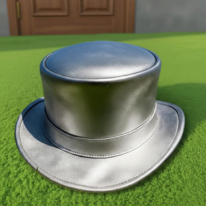 Chapeau haut-de-forme en cuir argenté métallisé de qualité supérieure, fait main, style steampunk, pour Noël et les festivals - Product Image 4