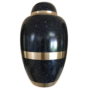 Urna Funeraria de Metal para Cenizas de Adultos, Estilo Americano/Europeo, con Acabado Negro Antiguo y Latón Pulido - Product Image 1