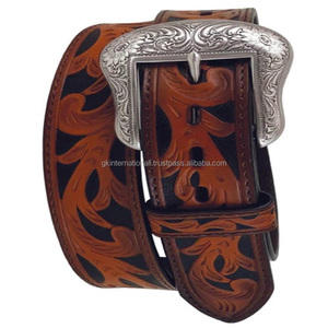 New Classic Luxury Western Leather <b>Tooled</b> <b>Belt</b> Hand Carved Cowboy Leaf Pattern with Alloy Buckle Custom Length for Unisex - Product Image 5