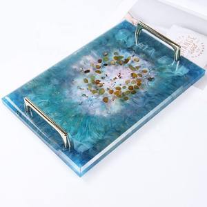 Premium Geode Resin Serving Tray Handmade Decorative Organizer <b>Coffee</b> <b>Table</b> Vanity Luxury Home Decor Gift Item Tray - Product Image 1