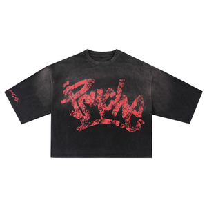 Oversized Short Sleeve T-Shirt <b>Men</b> Street Style Cotton O-Neck Jersey Fit With Red Print Pattern Left Sleeve Logo - Product Image 1