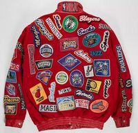 Blouson Bomber Rouge Afernon pour Homme avec Broderies de Patchs d'Équipe, Col Montant, Fermeture Éclair, Décontracté, Hiver