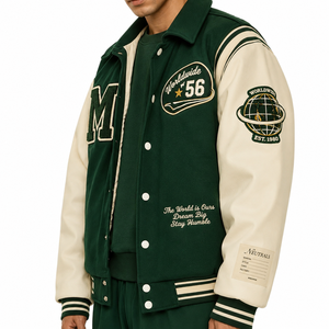 URBANGAZER <b>Men's</b> Winter Varsity <b>Jacket</b> Woolen Fabric Eco-Friendly Breathable Windproof Thick High Street Style Patchwork OEM - Product Image 1