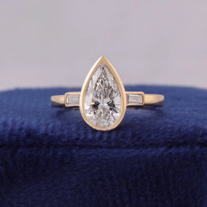 Women's Pear Cut Diamond Engagement Ring WHITE Gold Bezel Setting Classic Style - Product Image 1