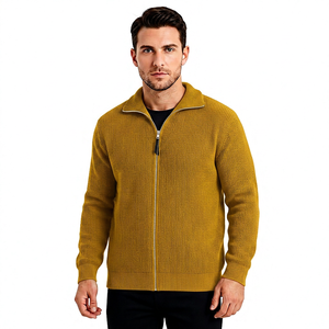 Cárdigan de Cuello Alto con Cremallera para Hombre, Gris, de Lana y Acrílico, Tejido, Manga Larga, Patrón Geométrico, Antipilling, para Otoño - Product Image 6