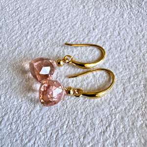 Boucles d'oreilles en quartz morganite, argent sterling 925, plaqué or 14 carats, bijoux délicats, cadeau pour elle, pierre de naissance de juin - Product Image 4
