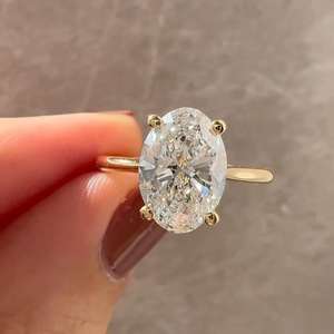 Anillo de Diamante Sintético Certificado por IGI, Corte Ovalado, 1 Quilate, Claridad VS1, Color F, Oro Amarillo de 14k, Anillo de Diamante Solitario Sencillo para Boda - Product Image 1